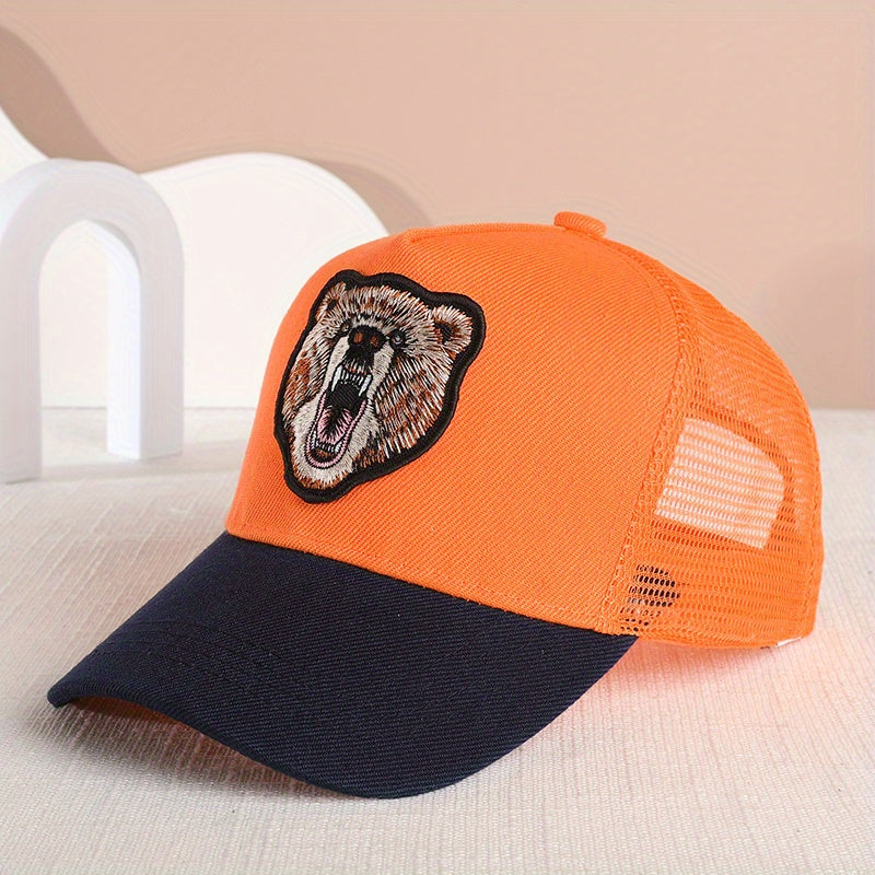 Bear Patch Unisex Trucker Hat Mesh Breathable Baseball Cap Lightweight Sunshade