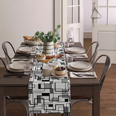 Abstract Modern Art Gray Linen Table Runner 13x72 Inch
