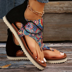 Women's Geometric Pattern Flat Sandals Thick Bottom Gladiator Thong Sandals
