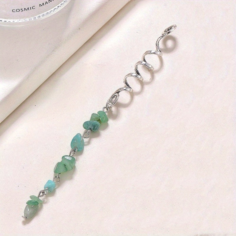 6pcs Spiral Hair Pin with Stone Tassel - Hair Coil Ring for Women Girls