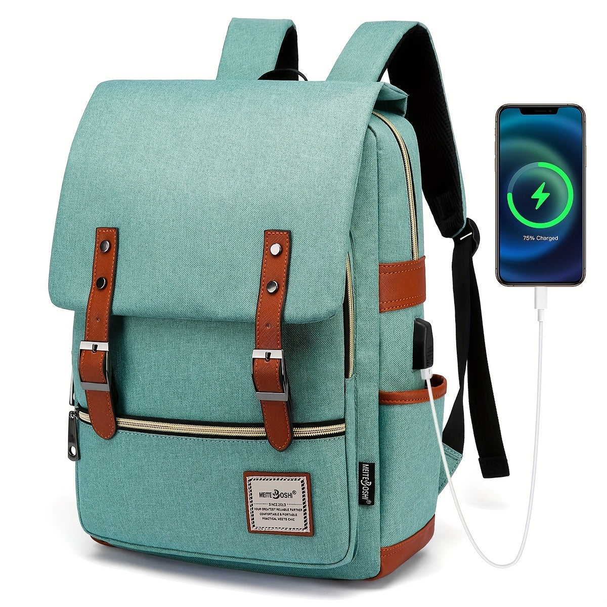 Vintage Laptop Backpack w/ USB Port Tear Resistant Business Travel