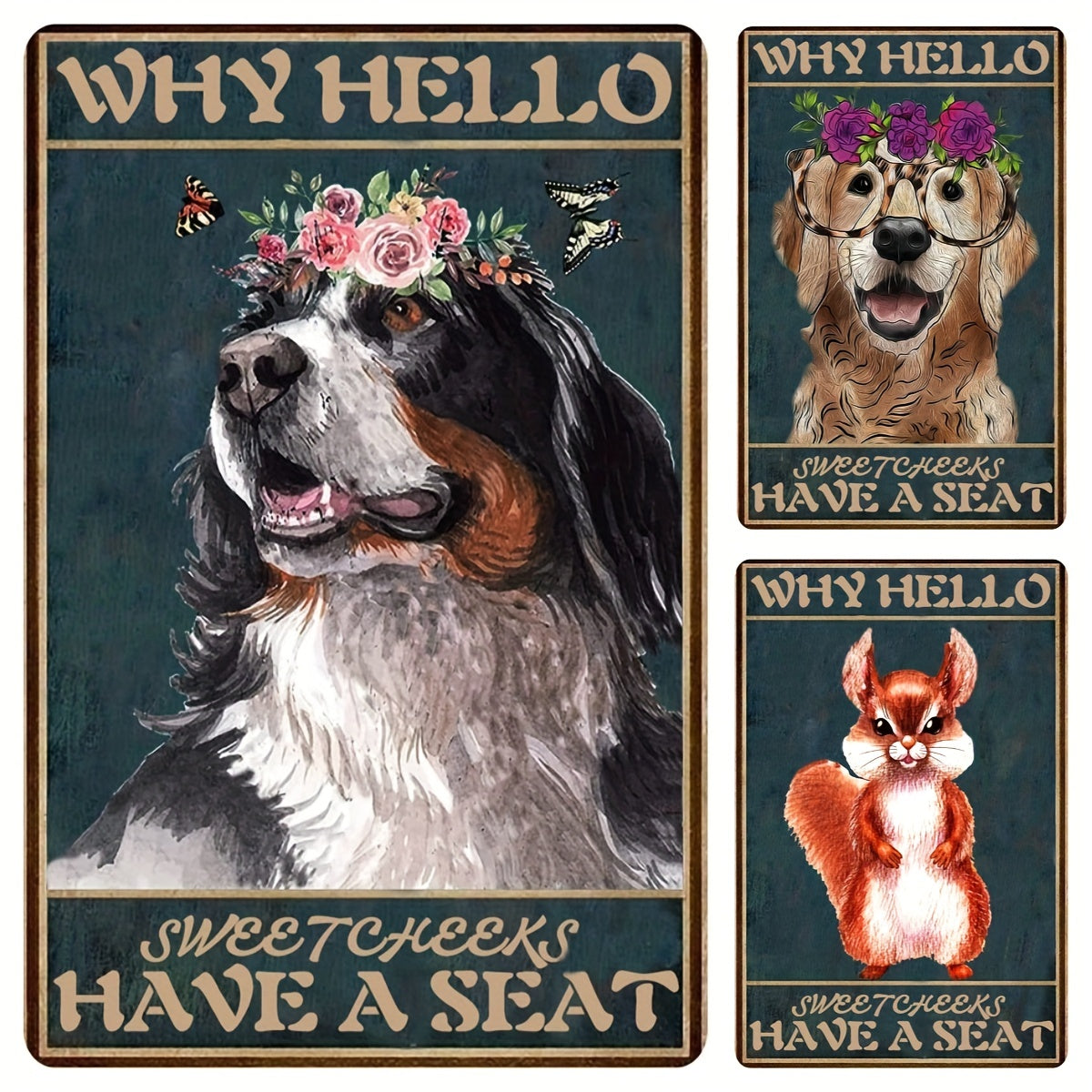 Funny Bernese Mountain Dog Squirrel Tin Sign for Home Decor