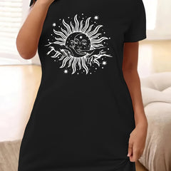  Casual Dress Women's Plus Sun Print Tee Dress