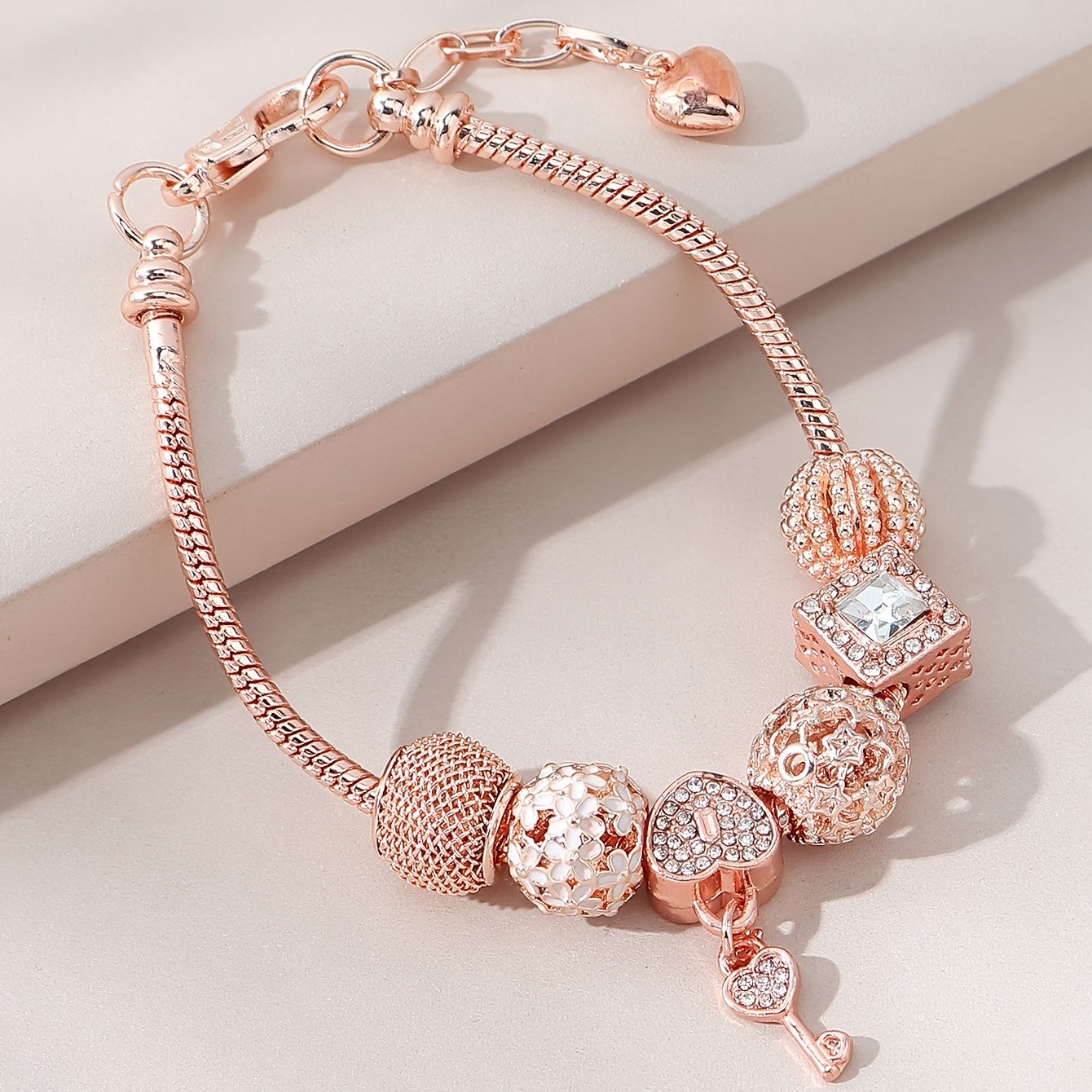 Beaded Charm Bracelet with Flower & Star Pattern