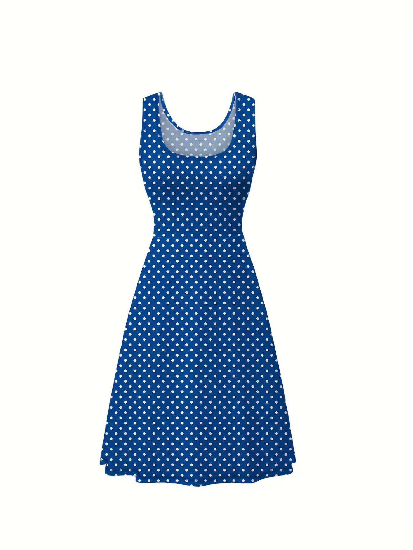  Polka Dot Tank Dress Round Neck Stretch