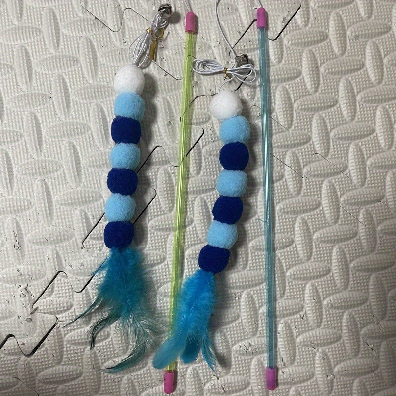Interactive Feather Cat Teaser Stick Toy with Pompom