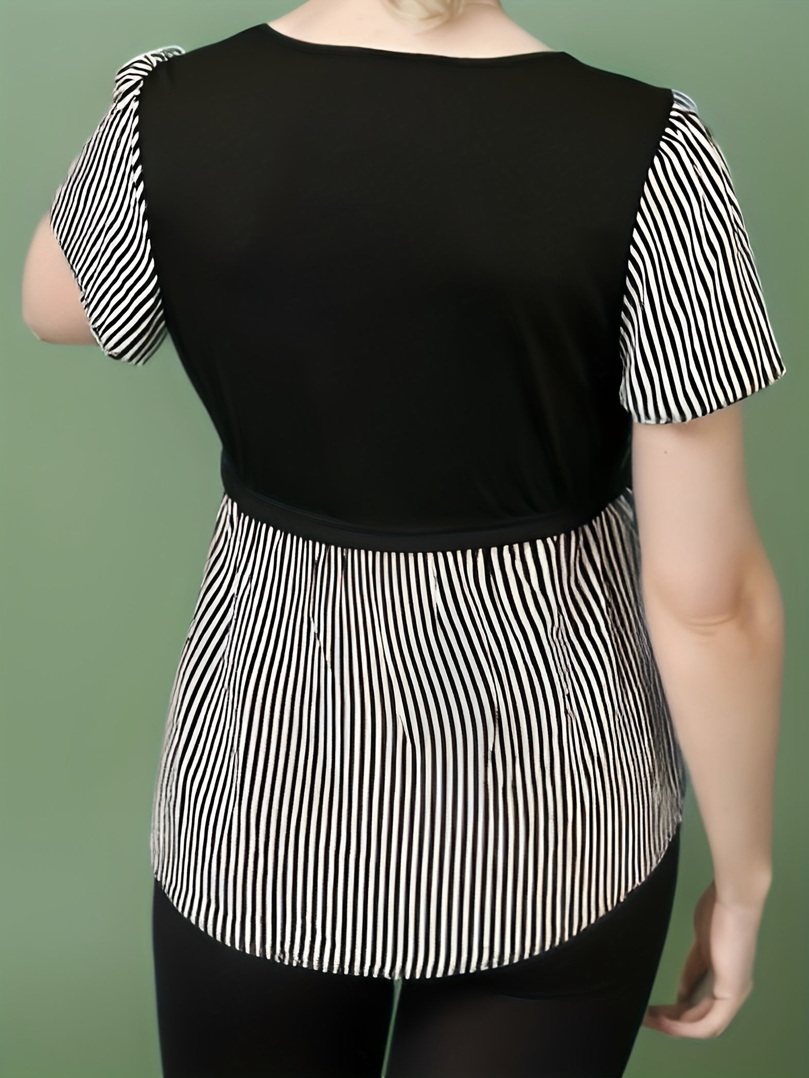  Colorblock Stripe Short Sleeve Blouse
