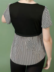  Colorblock Stripe Short Sleeve Blouse