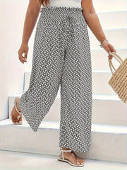  Wide Leg Trousers Allover Print Paperbag Waist