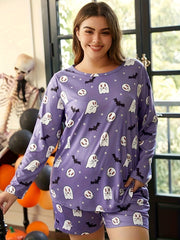  Ghost & Bat Print T-shirt & Shorts Set