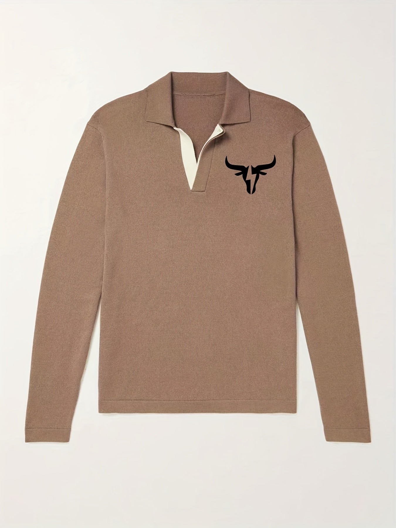 Bull Pattern Knit Polo Shirt Men's Casual Lapel Pullover Sweater