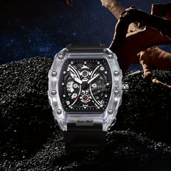 Men's Transparent Silicone Waterproof Wine Barrel Quartz Watch