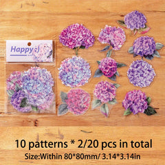 20pcs Flower Themed Waterproof Sticker Pack for DIY Crafts Scrapbooking