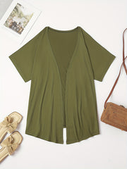  Solid Half Sleeve Open Front Cardigan