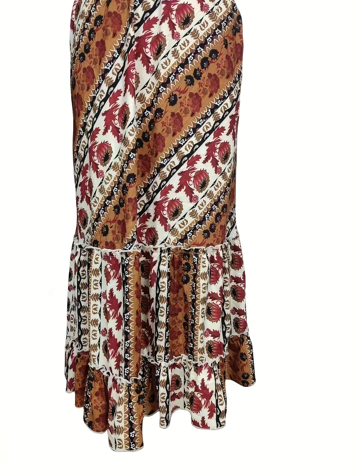  Tribal Print Ruffle Trim Maxi Skirt
