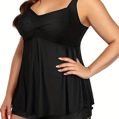  Modest Tankini Set Women's Plus Solid Cami Top & Shorts Swimsuit