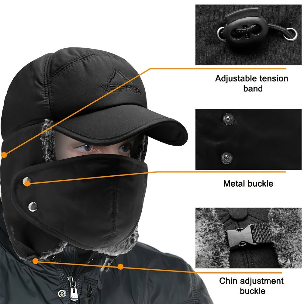 Winter Trooper Hat Waterproof Skiing Hat with Detachable Face Mask