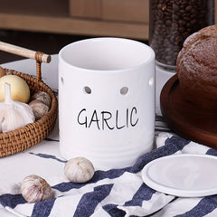Ceramic Garlic Keeper Crisper Container Lid Storage Box Holder Countertop