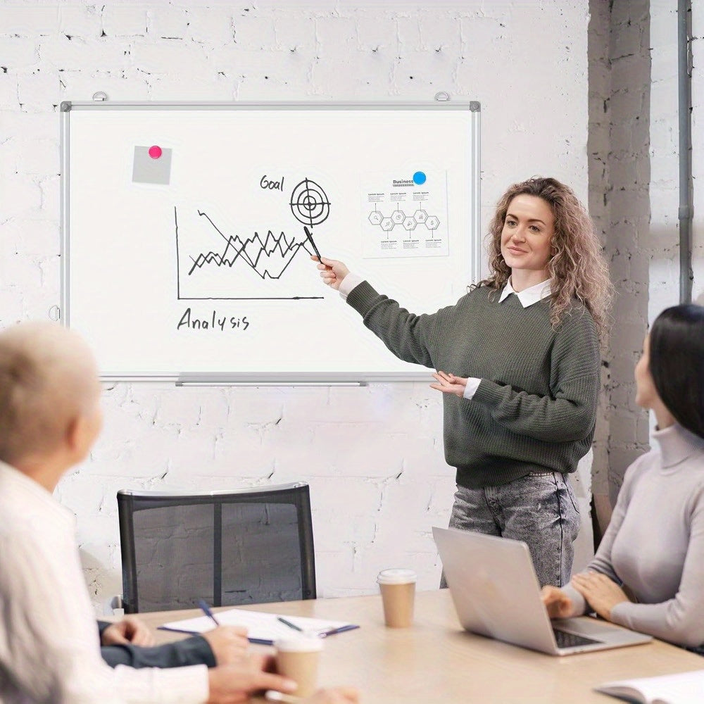 Double Sided Magnetic Whiteboard Wall Mounted Aluminum Frame 8 Pens 1 Eraser