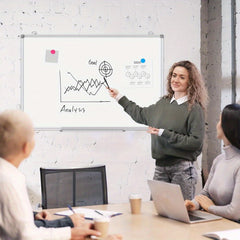 Double Sided Magnetic Whiteboard Wall Mounted Aluminum Frame 8 Pens 1 Eraser