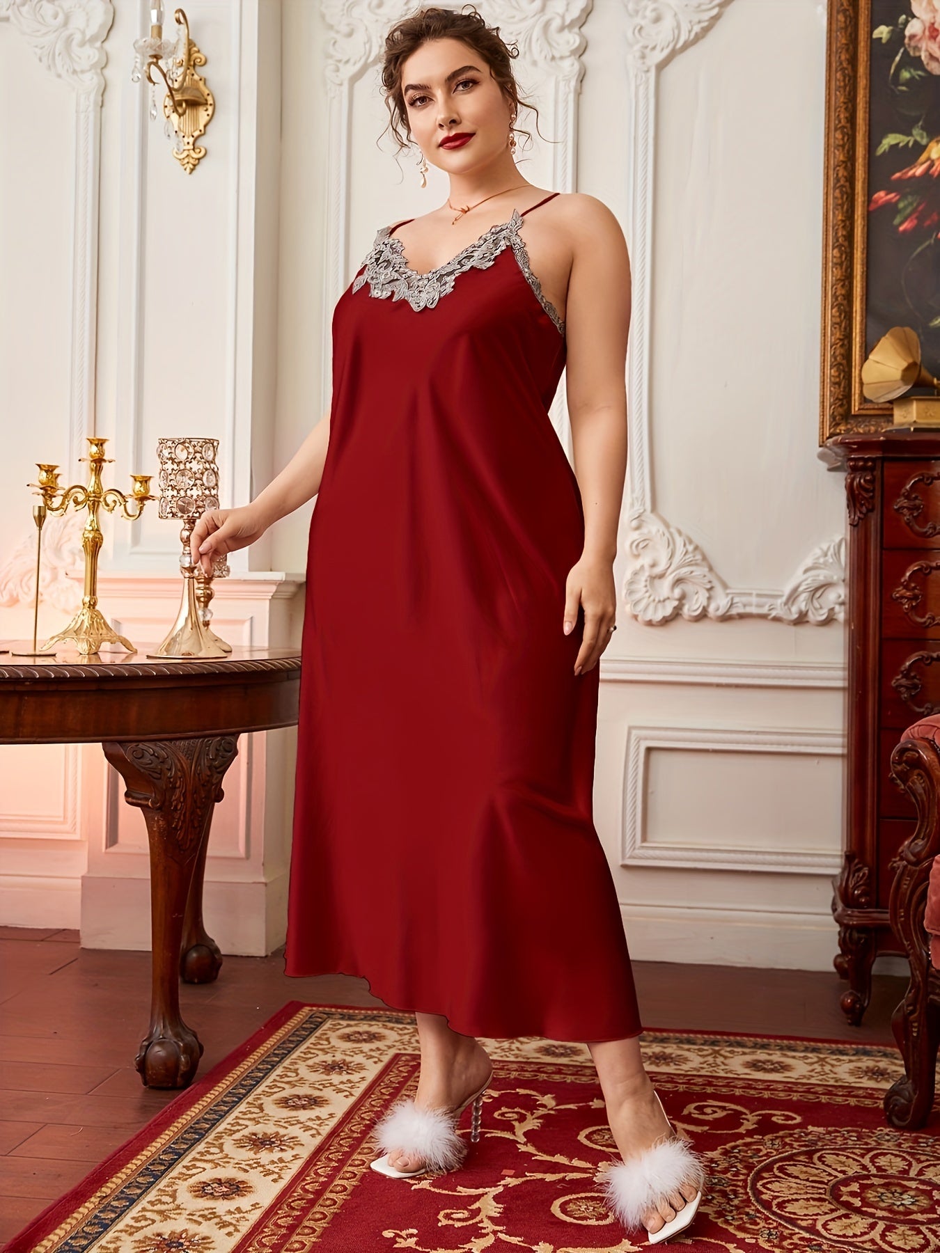  Lace Cami Sleepwear Dress Women's Plus Loungewear Dress