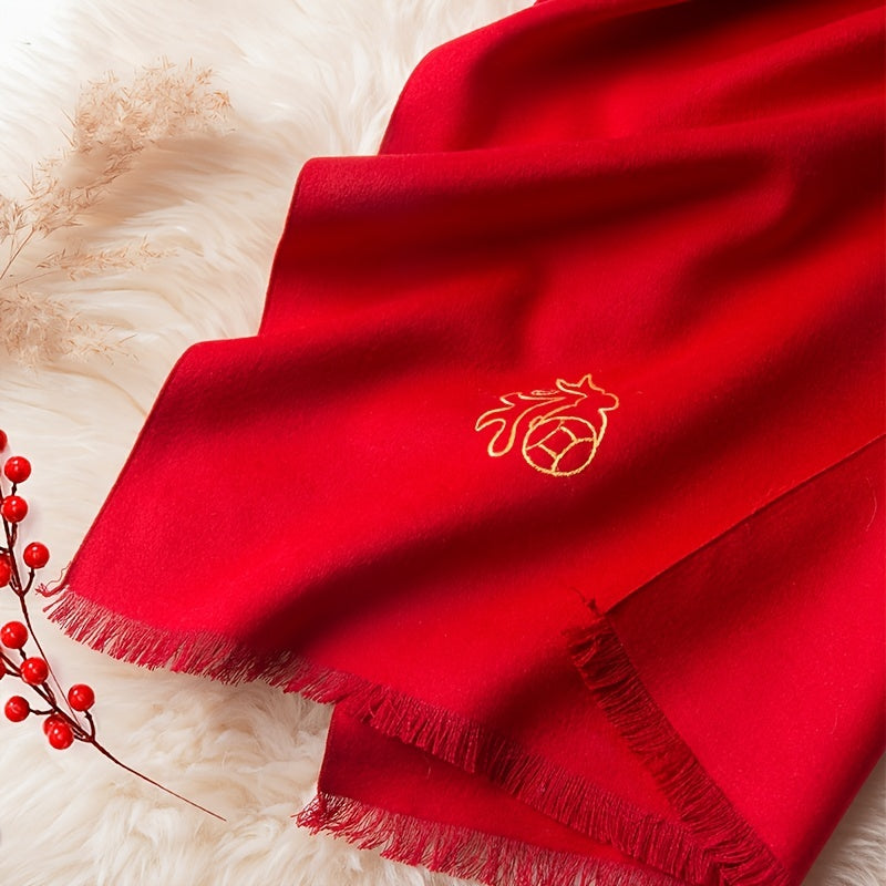 Red Silk Scarf Embroidery Neck Gaiter Cold Weather Scarves