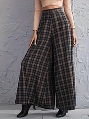  Plaid Wide Leg Trousers High Rise