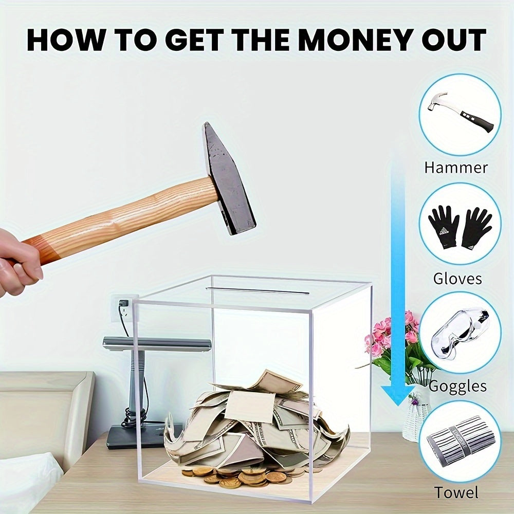 Clear Acrylic Unopenable Piggy Bank for Adults, 12-inch Money Savings Box