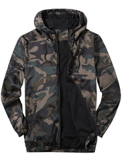 Camouflage Hooded Jackets Men's Casual Loose Fit Zip Up Jackets
