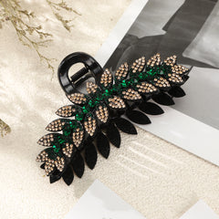 Crystal Leaf Hair Clips Large Rhinestone Barrette Jaw Clamp Vintage Hair Claws