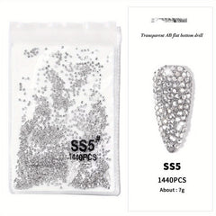 1440Pcs Rhinestones Nail Art Round Crystals Strass Glass Nail Charms