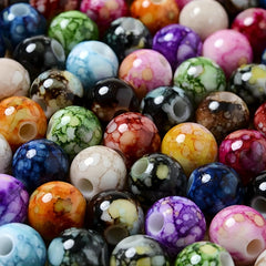 100pcs 8mm Cracked Acrylic Spacer Beads Ink Printed Ceramic Pattern Round Beads