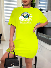  Rainbow Butterfly Slogan Short Sleeve Dress