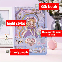 A5 Cartoon Notebook w/ Colorful Border 108 Sheets Pink Yellow Purple