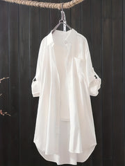 Plus Size Solid Button Up Roll Up Sleeve Blouse