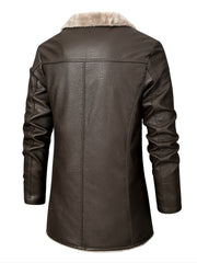 Men's Casual Faux Pu Leather Long Sleejson Button Trench Coats