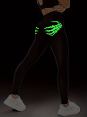 Fluorescent Skeleton Hand Print Yoga Workout Pants Leggings