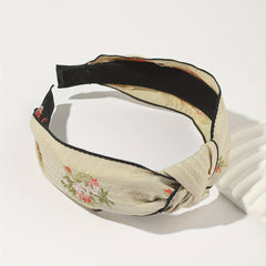 Chinese Style Flower Embroidery Headband Wide Head Hoop Hair Band
