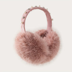 Women's Rhinestone Foldable Fox Fur Ear Muffs