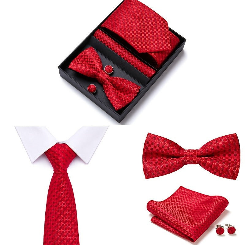 Men's Bow Tie Set 6 piece Set Tie Bow Tie Square Scarf Cufflinks Red Series