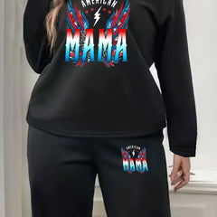  Letter Print 2 Piece Set Women's Fleece Pajama Set