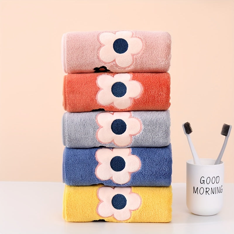 Flower Pattern Hand Towel Coral Fleece Soft Absorbent Towel