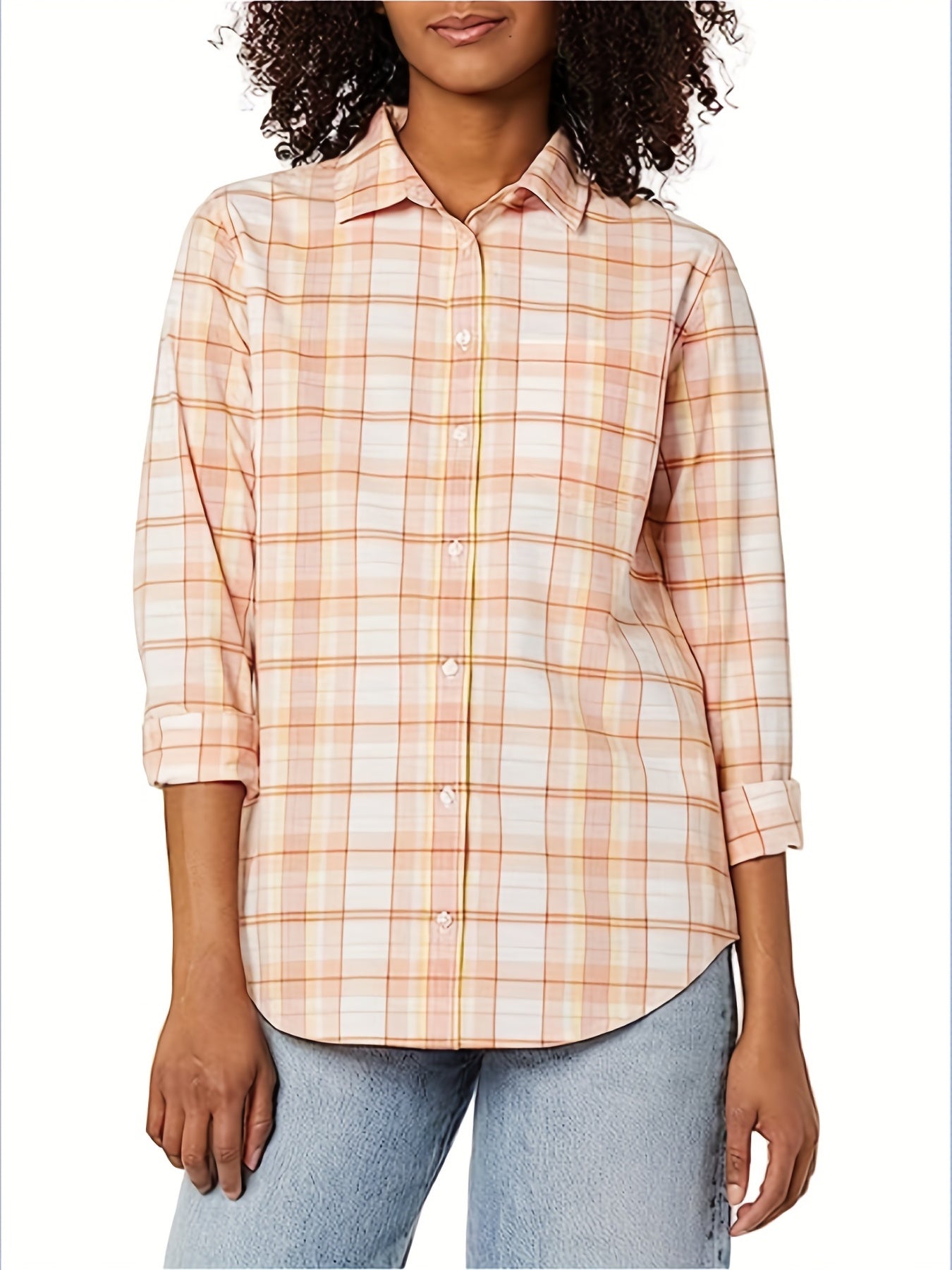  Plaid Print Long Sleeve Button Up Shirt Top