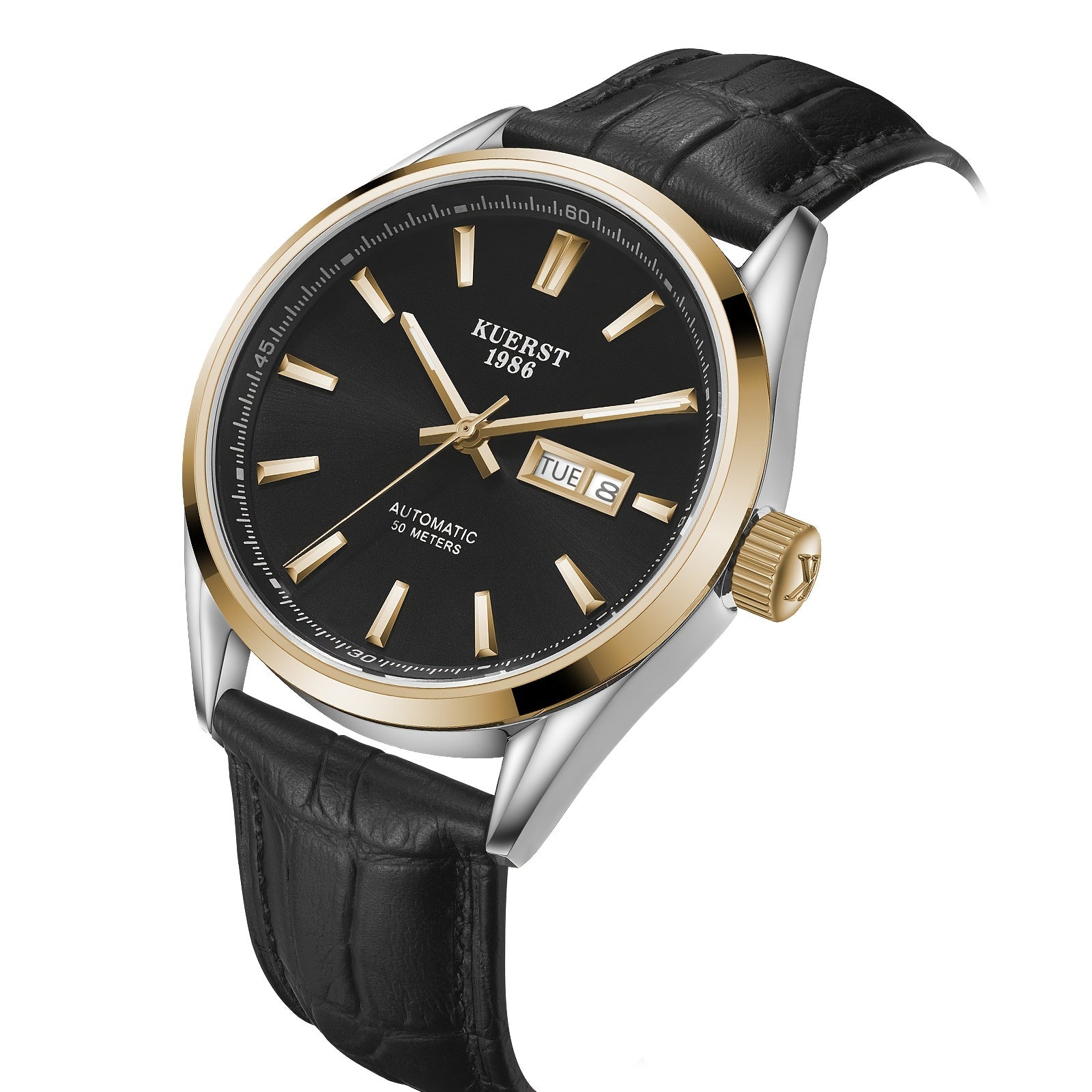KUERST Steel Belt Double Press Butterfly Buckle Automatic Mechanical Watch
