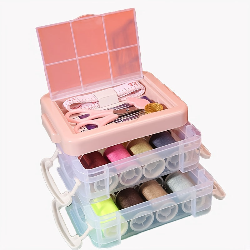 Transparent Three layer Sewing Box Sewing Tool Set Mini Scissors Button Thread