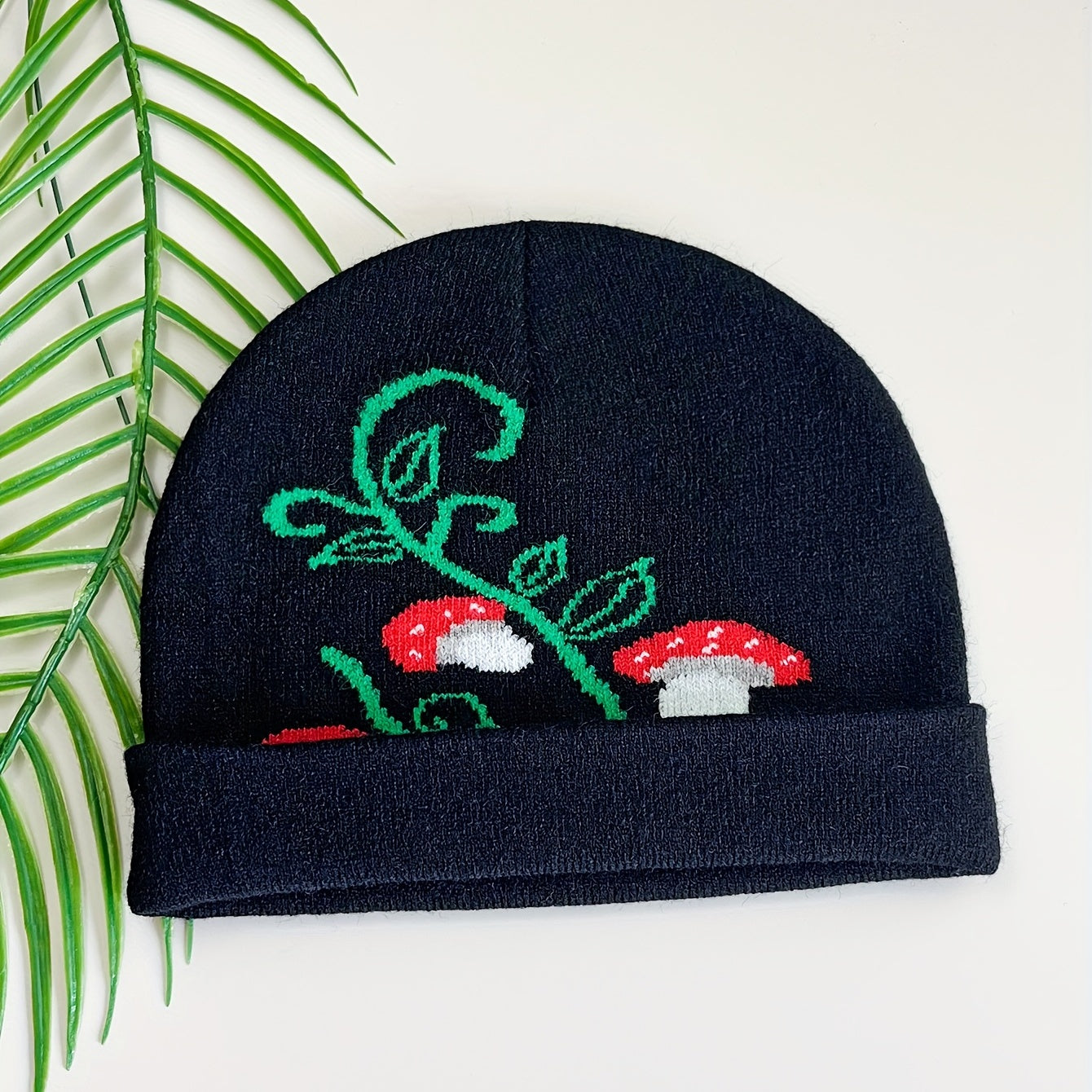 Red Mushroom Jacquard Beanie Lightweight Elastic Cartoon Knit Hat