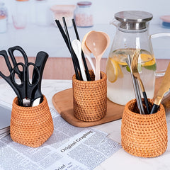 Hand-woven Rattan Tea Pen Holder Office Storage Basket