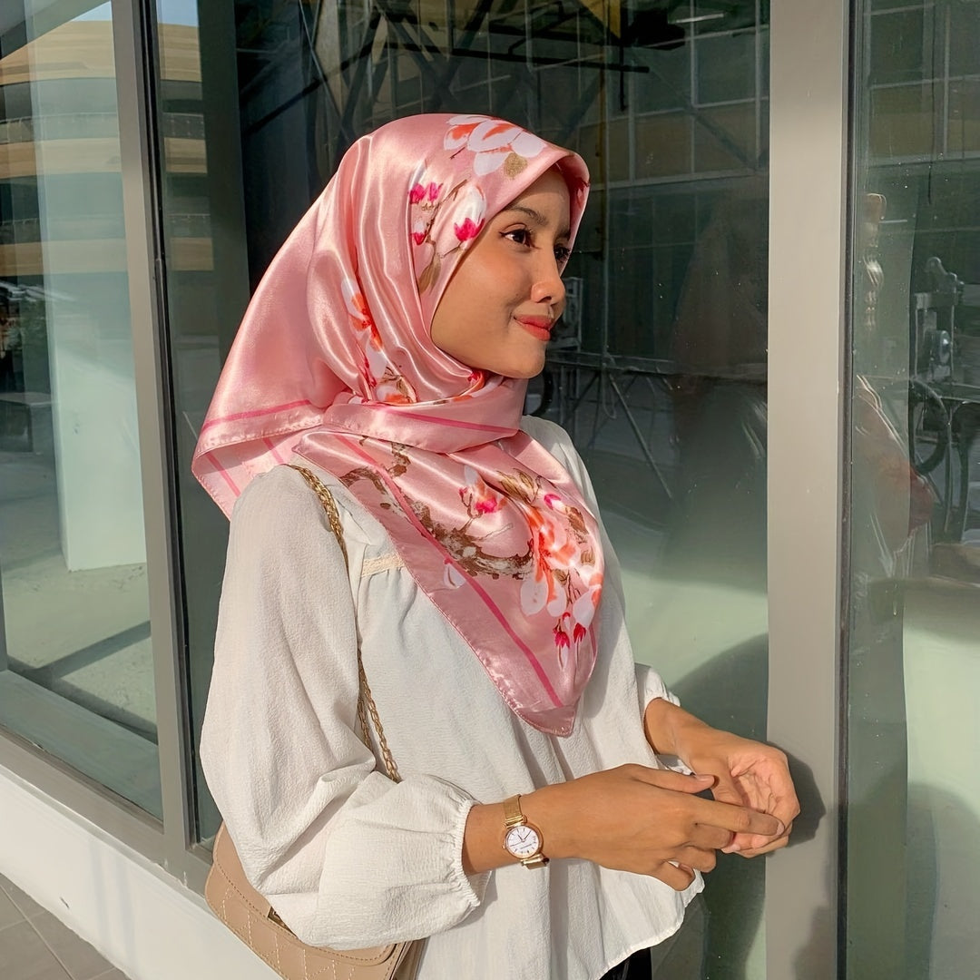 Classic Print Bandana Satin Square Scarf Headwrap Hijab Sunscreen Shawl