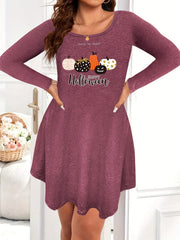  Halloween Pumpkin Print Long Sleeve Nightdress