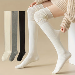 3 Pairs Solid Thigh High Socks Women's Stockings
